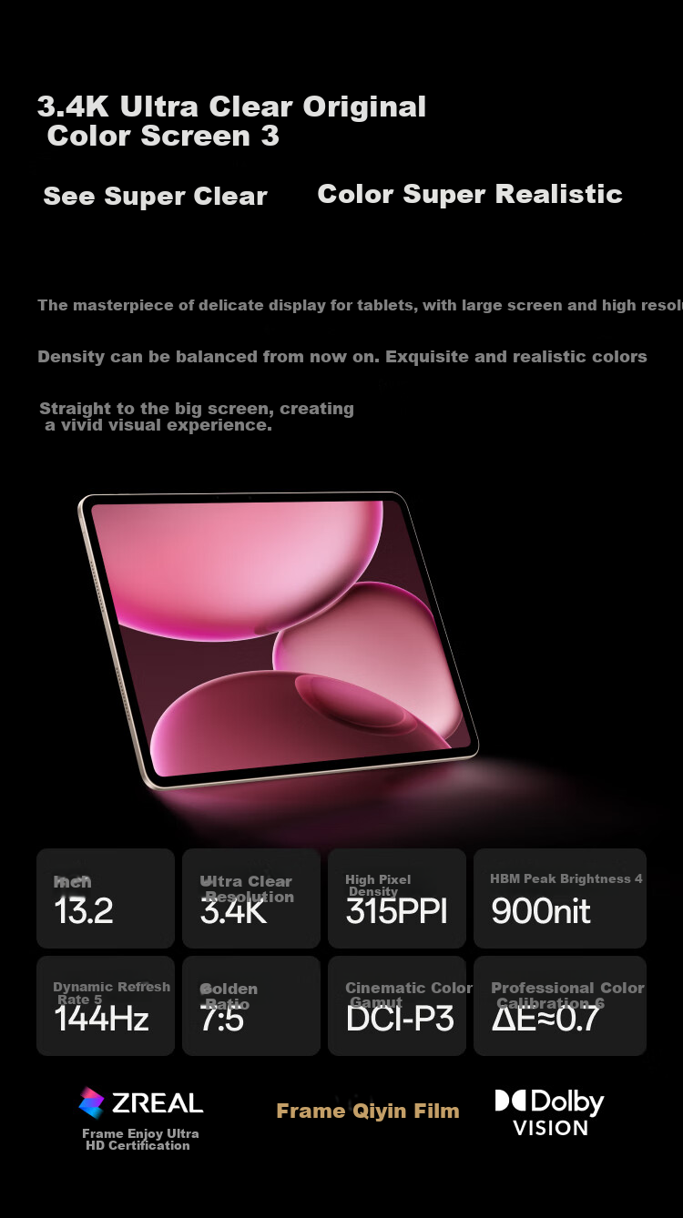 OPPO Pad 4 Pro [Subsidies], 13.2-Inch Tablet, Qualcomm Snapdragon 8 Ultimate Edition Chip, 8GB+256GB, Dawn Light 6
