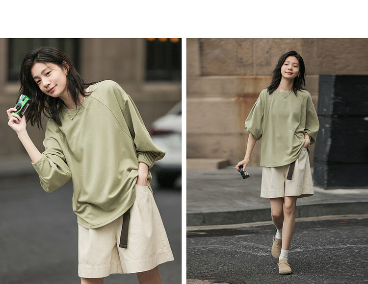 Demana Casual Running Sweatshirt Spring Fashion Color Block Pleated Long Sleeve Round Neck Loose Fit Comfortable Women's Top 3
