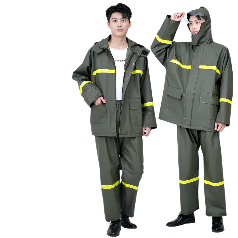 Zhaoshen Raincoat Set, Full-Body Protection against Heavy Rain, Adult Two-Piece Outdoor Construction Site Safety Reflective Raincoat, Double Pockets And Sleeves, Small Size