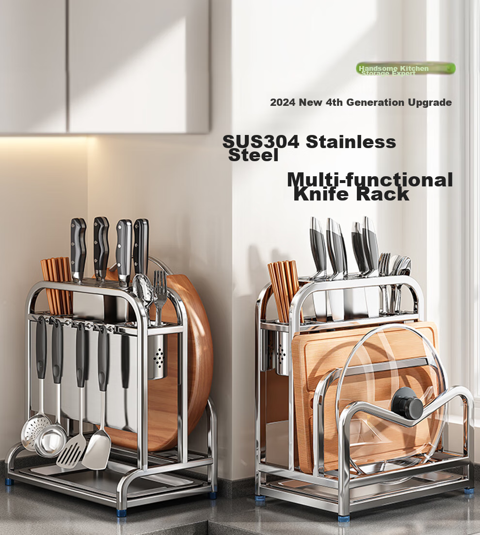 Shuaishi Knife Holder, Kitchen Storage Rack, 304 Stainless Steel Knife Organizer, Chopstick Holder, Kitchen Knife And Cutting Board Rack, Complete Set of Utensils 1