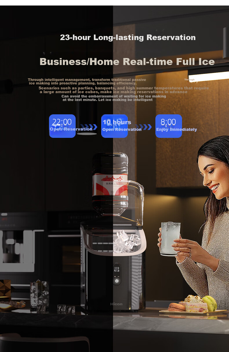 Hicon Ice Maker, Home Small Cube Ice Machine, Automatic Ice Cube Making, Antibacterial Timer, Stainless Steel Ice Maker 7
