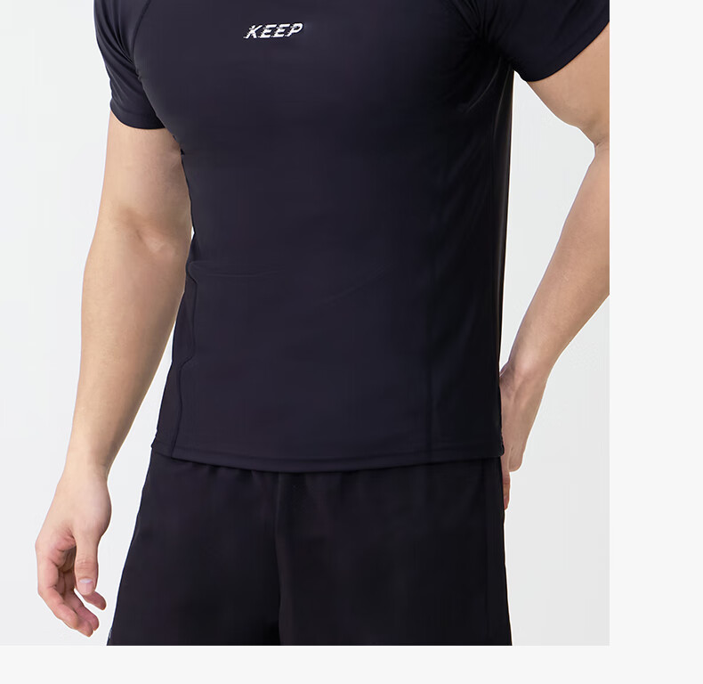 Keep Men's Swimwear, Hot Spring Short-Sleeve Solid Color High-Elastic Swimsuit, Quick-Dry Surfing Suit, 1291 Black, 3XL 16