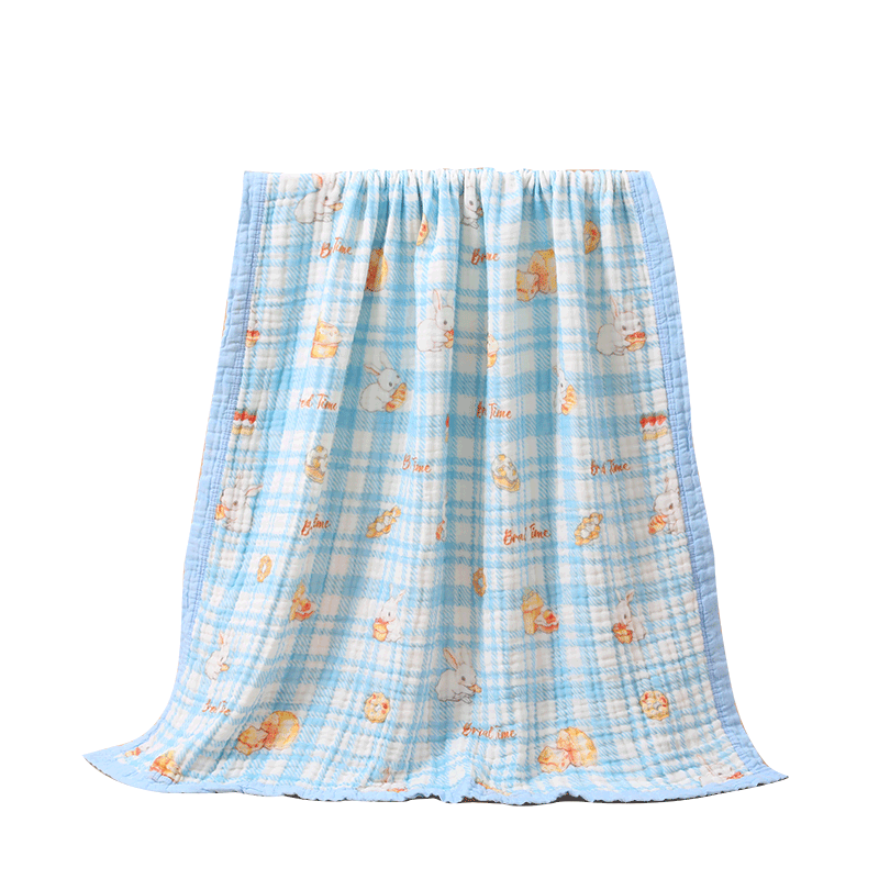 KING SHORE Antibacterial Class A Pure Cotton 6-Layer Towel Blanket for Children's Kindergarten, Thin Summer Quilt Air Conditioning Blanket, Dessert Rabbit 1.2*1.5M