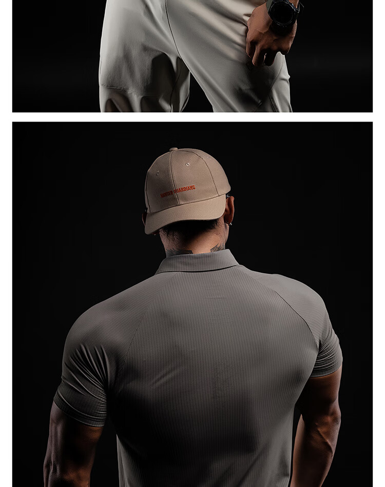 Monster Guardians Men's Sports Short Sleeve 3D Texture Trendy Moisture-Wicking Slim Fit Polo Shirt Brown Gray M 18