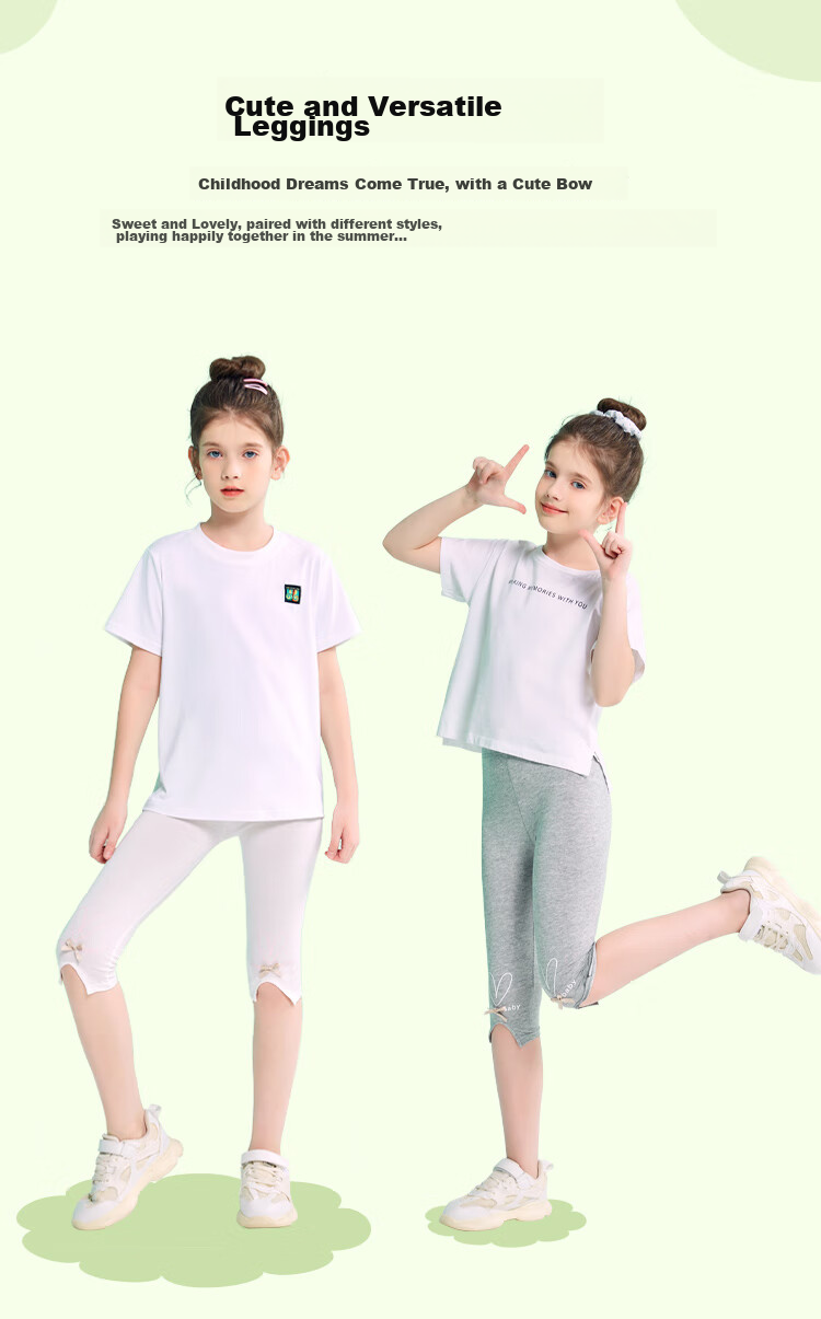 Nanjiren Children's Pants, Big Kids' Leggings, Girls' Capri Pants, Summer Versatile Casual Pants, White, Size 110 5