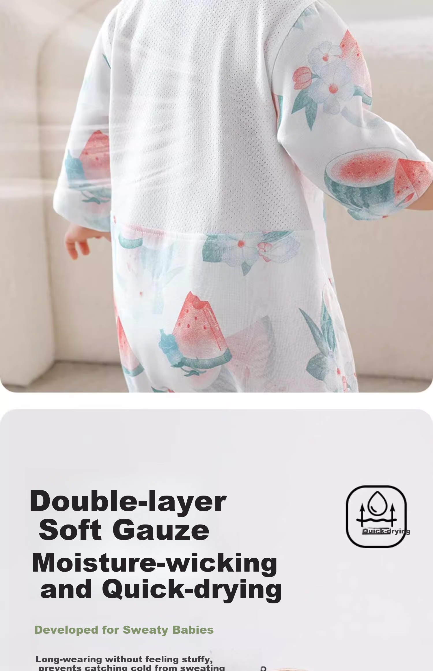 Beitaisi Baby Clothes, Summer Thin Romper, Infant Back Mesh Breathable Three-Quarter Sleeve Air Conditioning Suit Pajamas 5