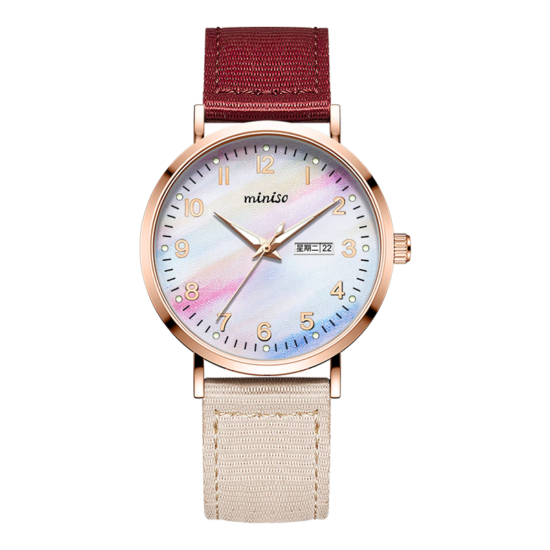 MINISO Women's Fashion Dual Calendar Girl's Wristwatch Waterproof Quartz Watch for Middle and High School Students Gift for Girls
