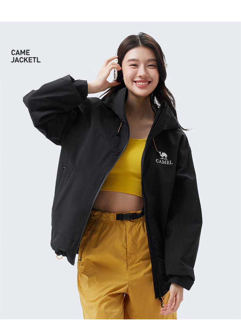 CAMEL Unisex Spring Autumn Hooded Loose-Fit Three-Proof Casual Short Jacket 734CATG621 18