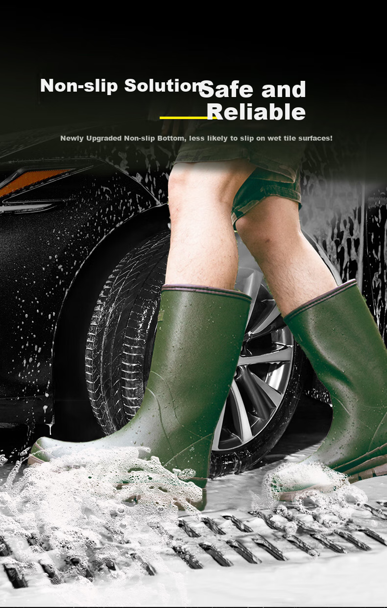 Jolly Walk Water Shoes, Waterproof Boots, Men's Tall Fishing Rain Boots, High-Top Outdoor Waterproof Car Washing Rubber Shoes JW268 Khaki Size 44 4
