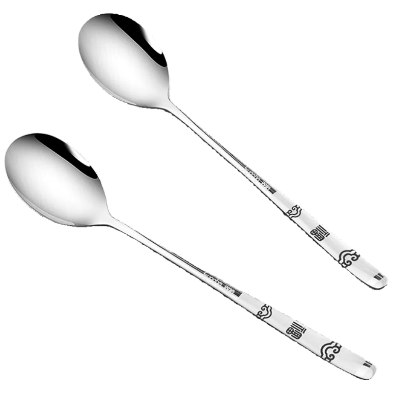 Suncha Suncha 304 Stainless Steel Soup Spoons, Household Food-Grade Tablespoons, Eating Chopsticks with "Fu" Character Design, 2-Piece Set