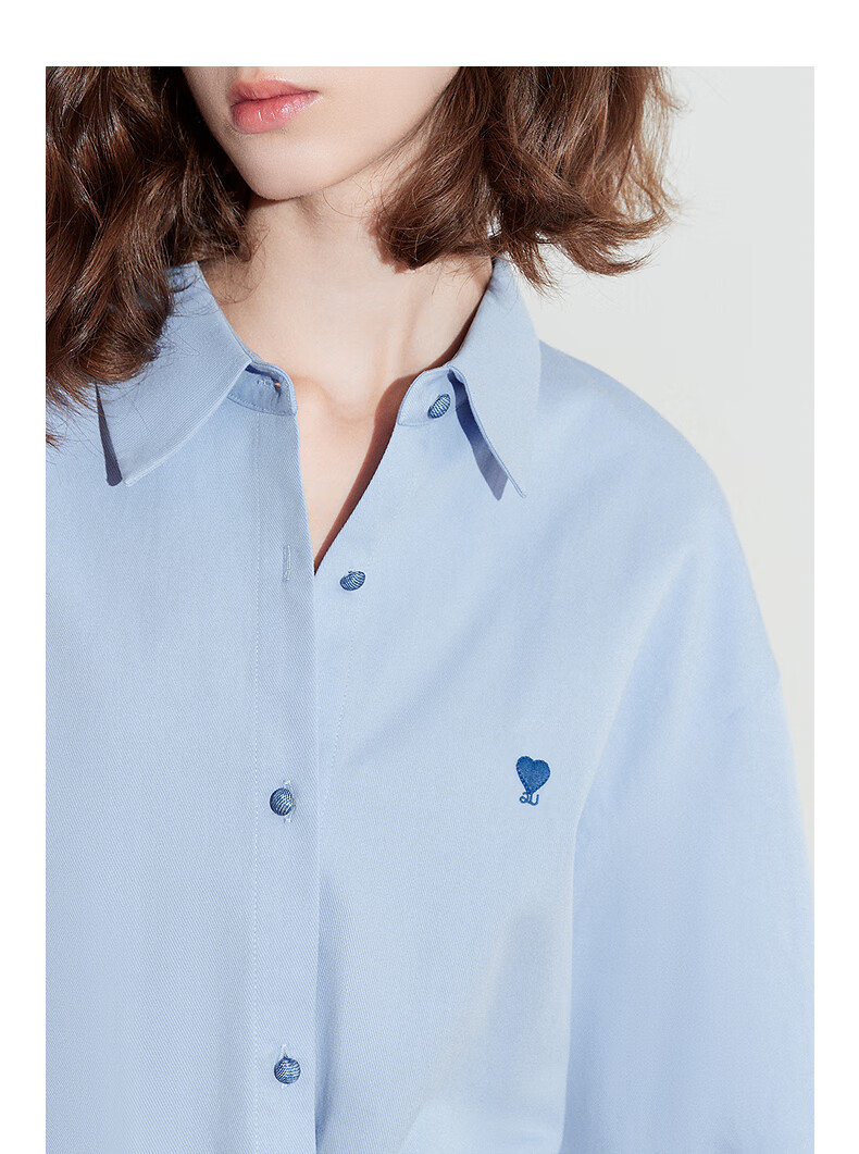 Chuyua Heart Embroidery Shirt Women 2025 Autumn New Simple Versatile Solid Color Pure Cotton Blouse White S 6