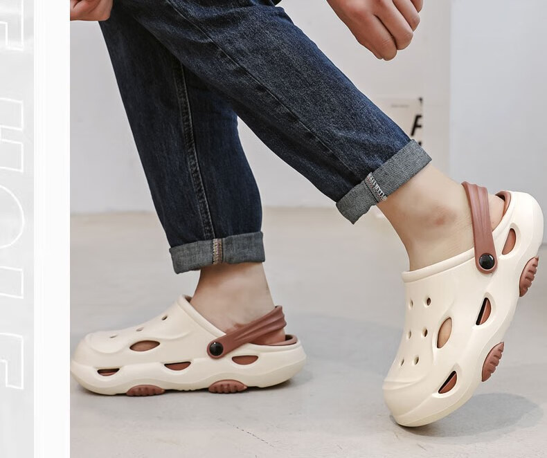 Huameijianbu Men's Outdoor Quiet Thick-Soled Non-Slip Beach Sandals with Perforated Design, HM2426 White And Black, Size 40-41 4