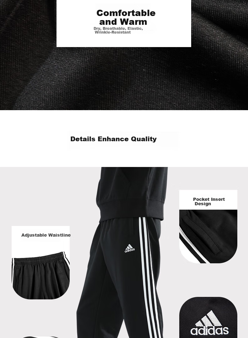 Adidas Men's And Women's Pants, Spring Loose Breathable Straight-Leg Trousers for Running, Sports Windproof Casual Pants, Black And Gold, Size S 3