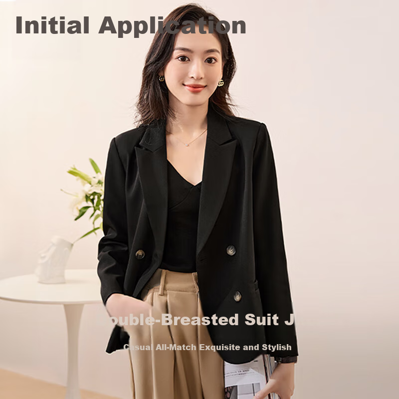 Chushen Short Blazer for Women, Versatile Double-Breasted Suit Jacket, Petite Short Coat Top S13JF4532 Size M