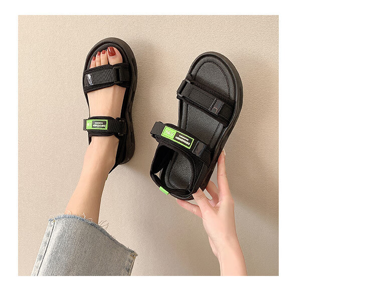 FOOTOPPO Magic Tape Roman Sandals Women Outdoor Flat Summer Comfortable Soft Sole Sports Casual Slippers 12