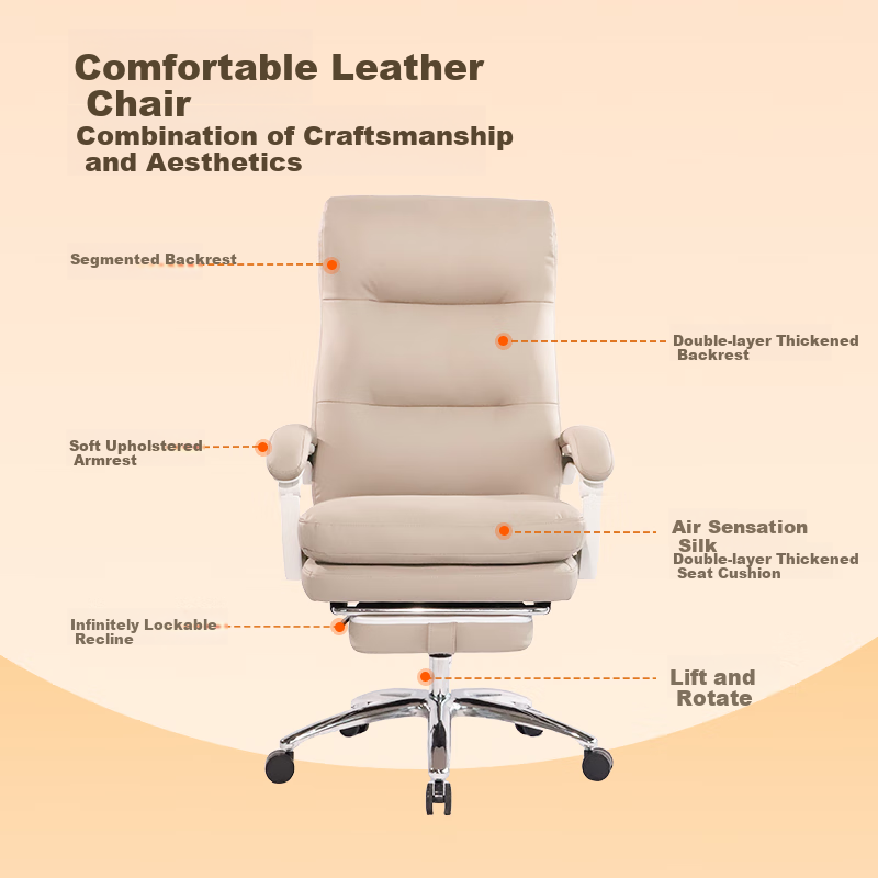 Deli KF300U-J Ergonomic Office Chair, Comfortable Reclining Computer Chair with Dual Soft Cushioning, Executive Chair, Beige