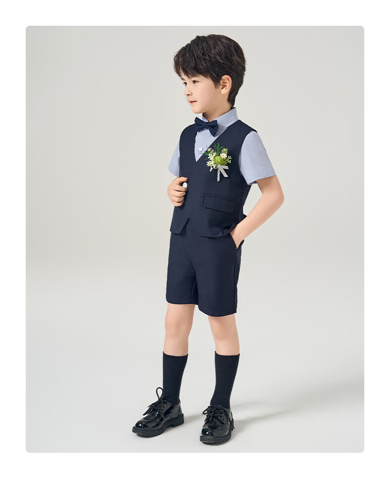 ROMON Children's Formal Suit Boys Graduation Set Birthday Suit Holiday Performance Navy Blue 170 20