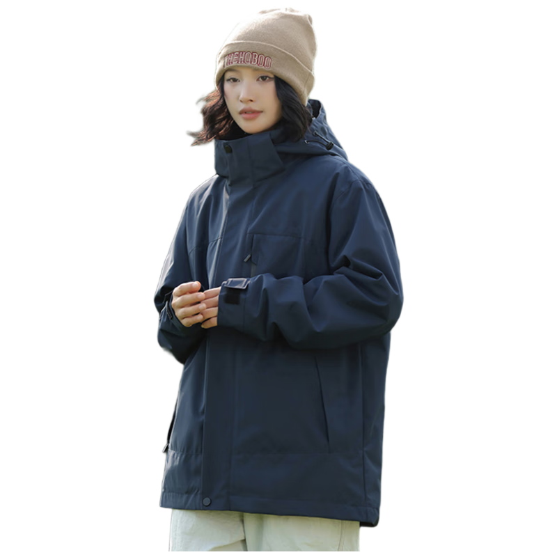 JEEP SPIRIT Unisex 3-in-1 Outdoor Windproof Waterproof Hooded Jacket Navy Blue M