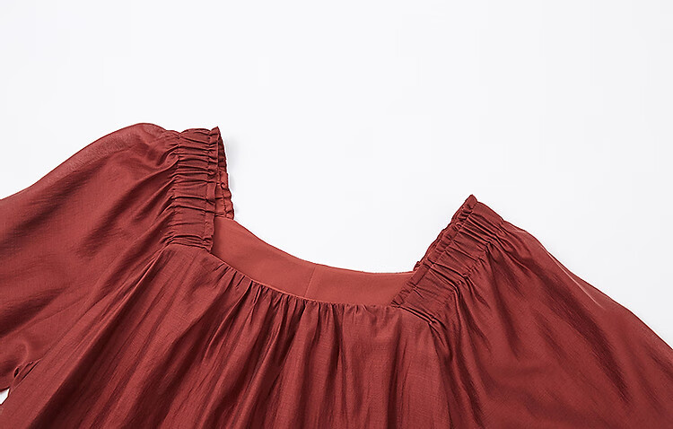 Demana Vintage Small Rose Summer Lightweight Glossy Lyocell Square Neck Ruffle Sleeve Belted A-Line Women's Dress 3