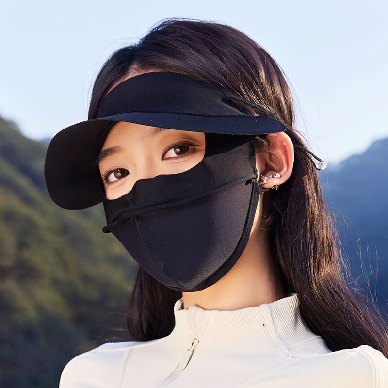 Nanjiren 2025 New Black Vinyl Sun Protection Hat for Women, Open-Top UV Shield Face Mask Sunshade Hat, Fashionable Summer Sun Hat for Women