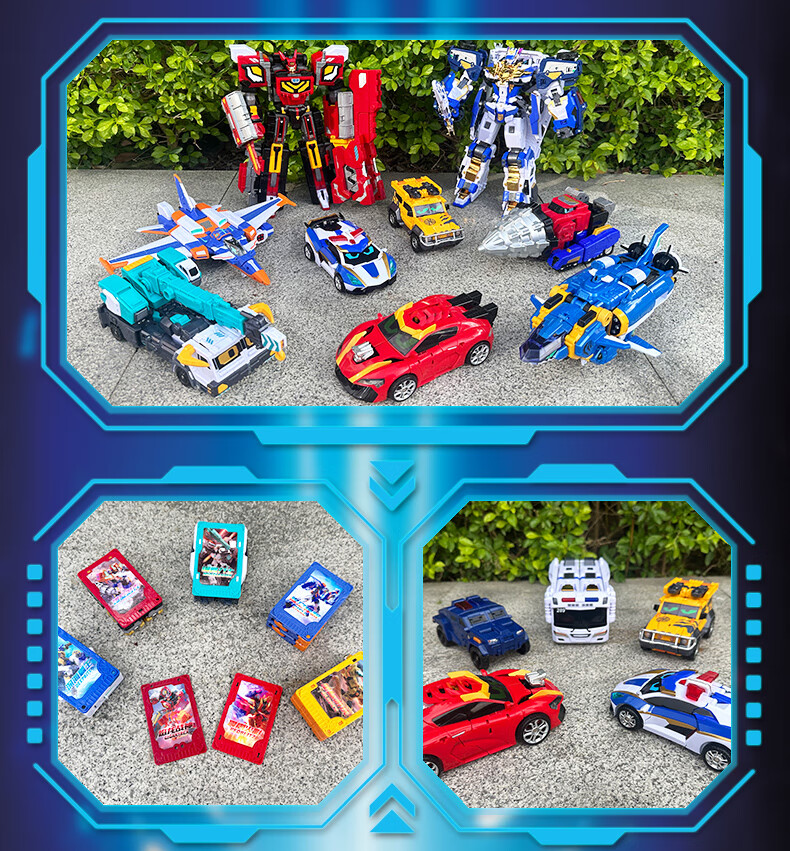 JUMPGO Flash Card Fighter Toy Boys Gift Transforming Robot Blue Thunder King 8159 5