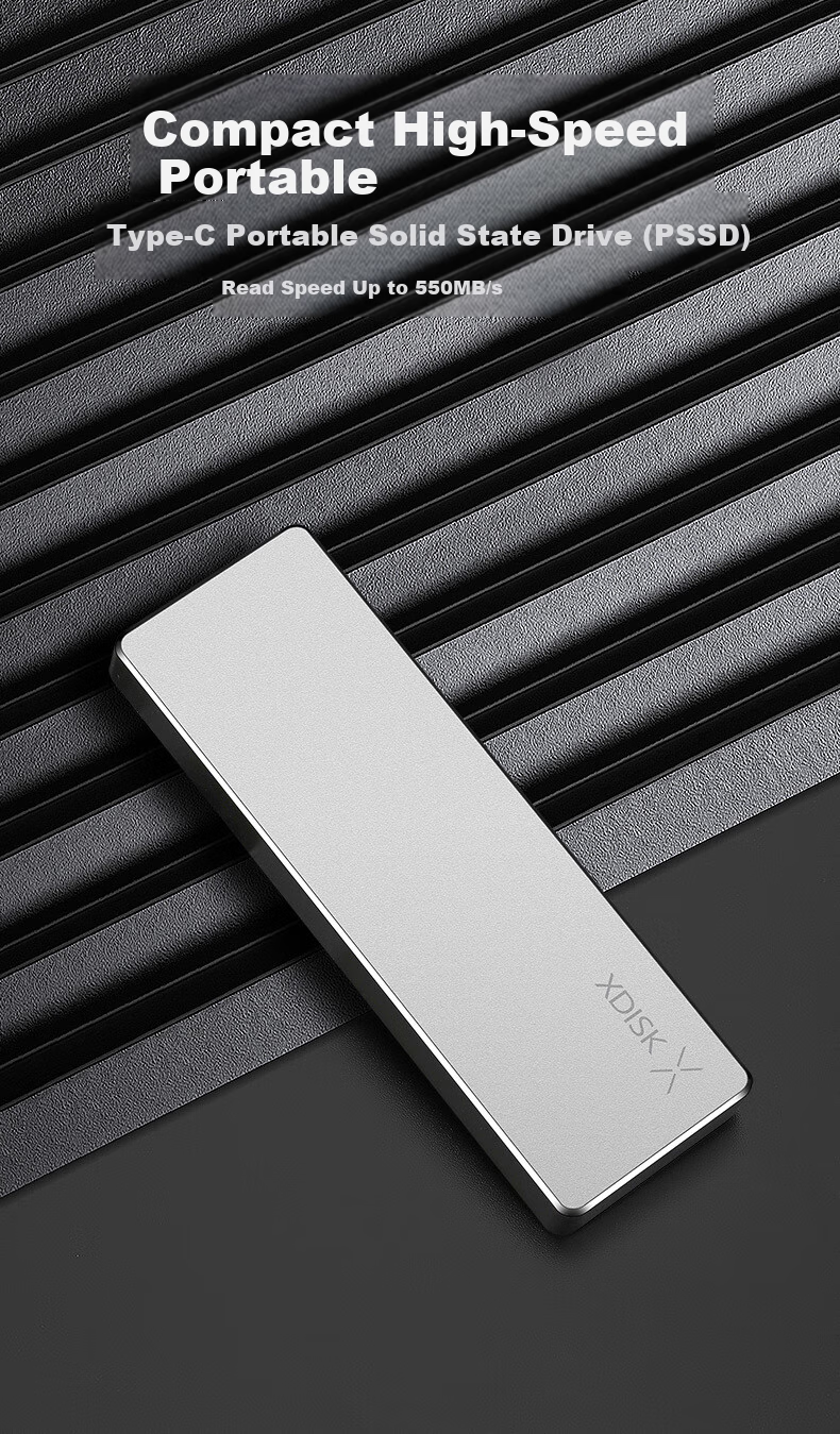 Xiaopan (XDISK) 256GB USB3.2 Portable Solid State Drive (PSSD), M Series, Type-C, Gunmetal Color, Ultra-Thin Fashionable Phone Direct Connection, High-Speed, Shockproof, Compatible with MAC 2