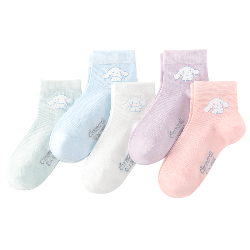 Hello Kitty Girls' Socks Spring And Summer Thin Mesh Socks Antibacterial Baby Children White Short Socks U4101 Matching Colors 16-18