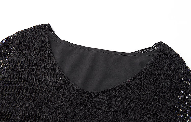 Dme [Black Spade Contract] Spring Elegant V-Neck Hollow-Out Mid-Sleeve Loose-Fitting Concealing Versatile Low-Key Women's Dress 3