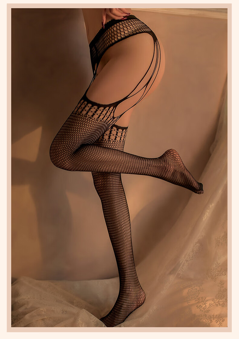 Zhenmei Women's Wide Waistband Integrated Suspender Stockings Sexy Black Hollow Fishnet Stockings 2-Pack Black 7157 12