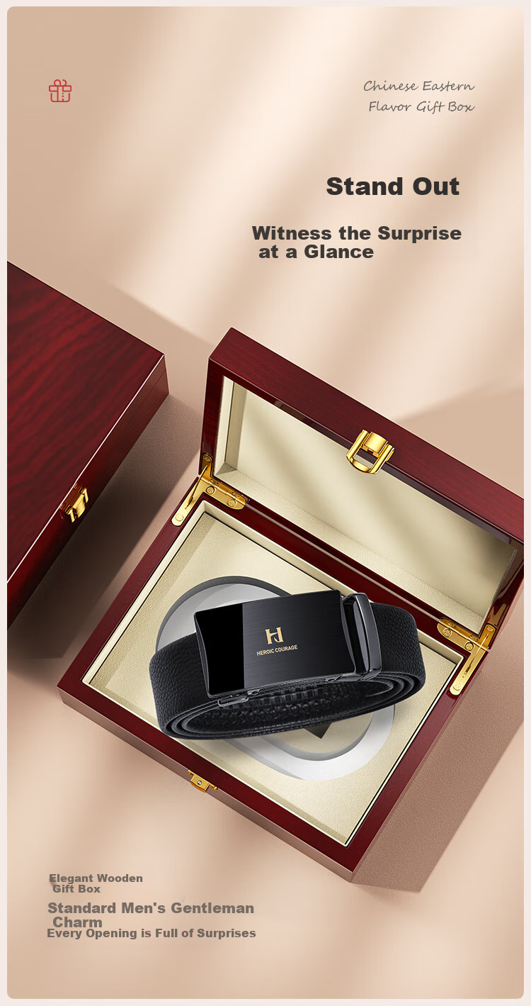 HLA Men's Belt with Automatic Buckle, Top-Grain Leather Trouser Belt, Birthday Gift, Holiday Gift Box, Present for Father Or Husband 2