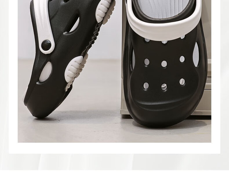 Huameijianbu Men's Outdoor Quiet Thick-Soled Non-Slip Beach Sandals with Perforated Design, HM2426 White And Black, Size 40-41 30