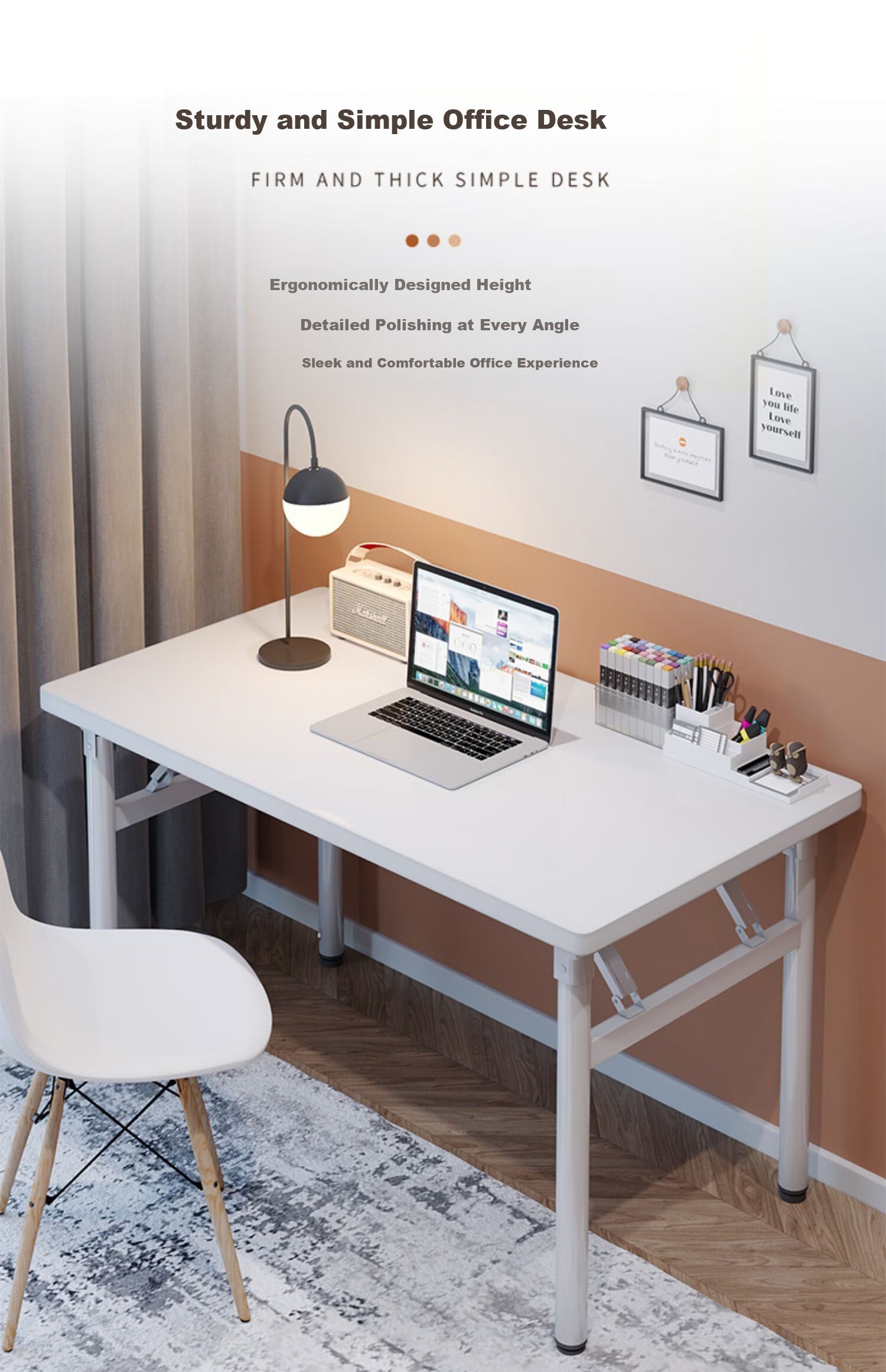 Quanpinwu Foldable Desk, Computer Table, Desktop Student Long Table, Bedroom Simple Writing Desk, Study Desk, Office Desk 2