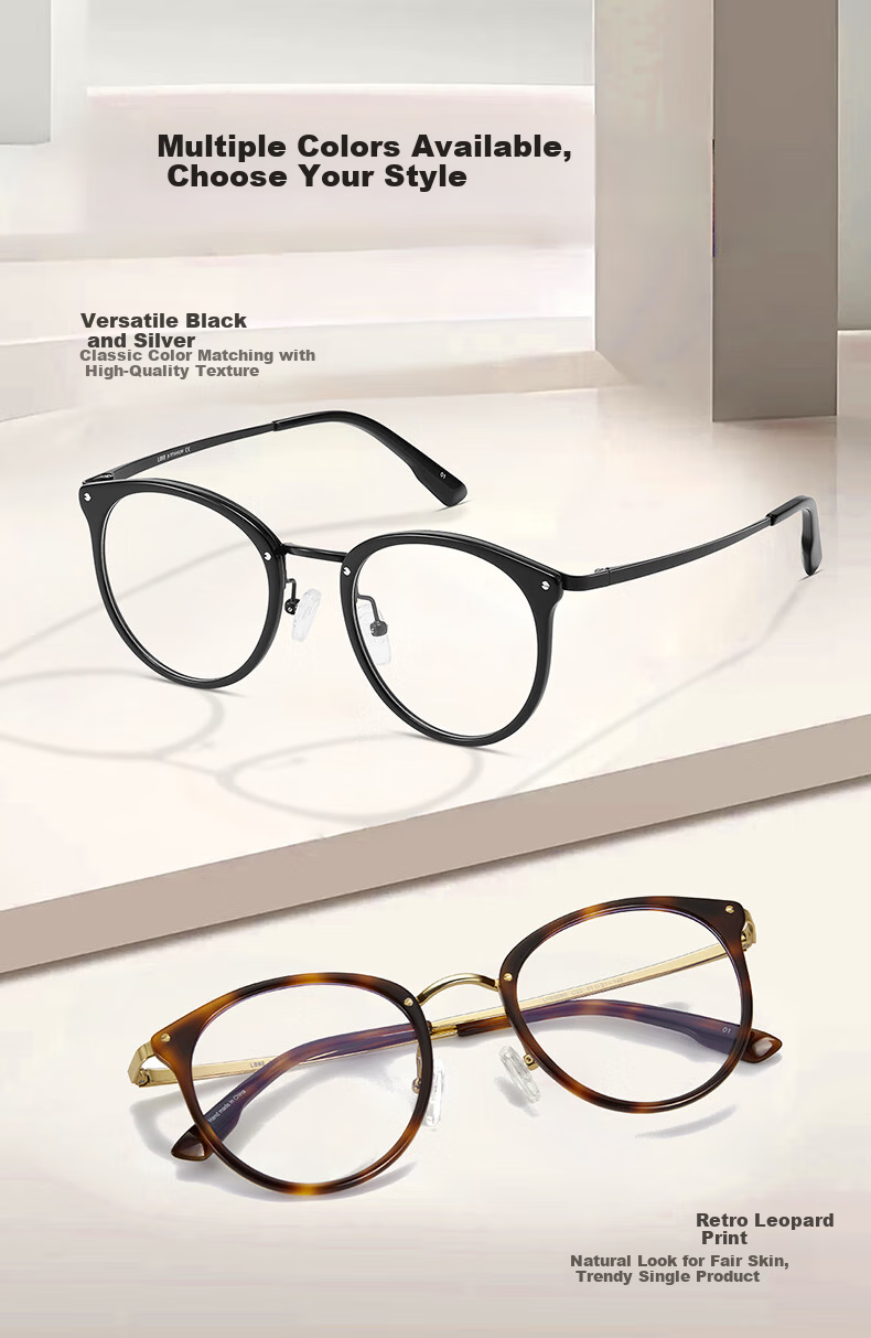LOHO Tortoiseshell Round Frame Myopia Glasses for Women, Astigmatism Correction, Blue Light Blocking, Ultra-Lightweight, Bare-Faced Eyeglasses Frame, Professional Prescription, Zeiss Lenses 9
