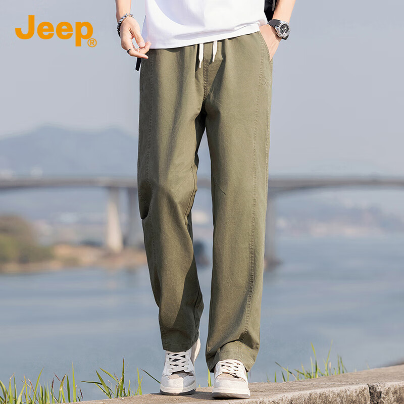 JEEP [Pure Cotton Lightweight] Straight-Leg Casual Pants for Men, 2026 Summer New Style Cargo Wide-Leg Trousers, Men's Long Pants