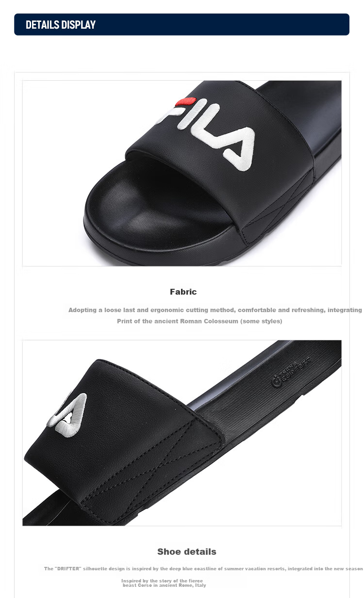 FILA Drift Boat 1 Men's Retro Slide Sandals Summer Casual Beach Shoes 16