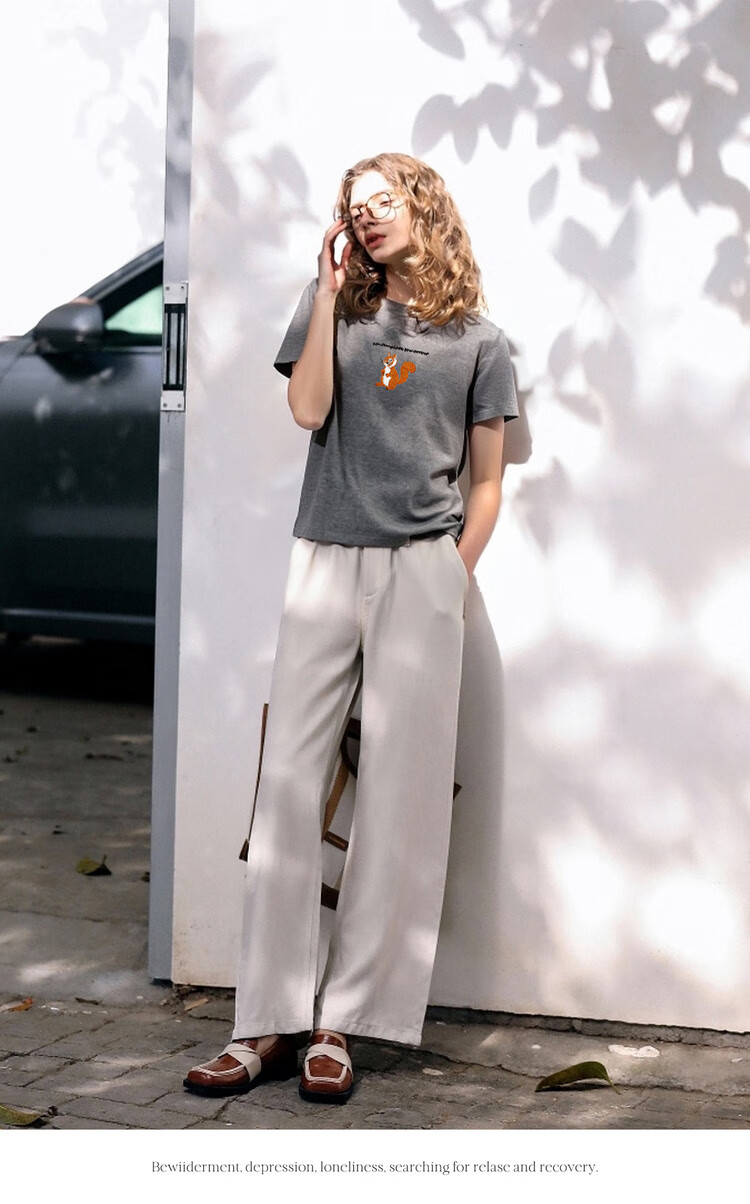 Olrain Colorblock Letter Embroidered Casual T-Shirt Summer Women's Short Sleeve Top Gray (New Batch) M 9