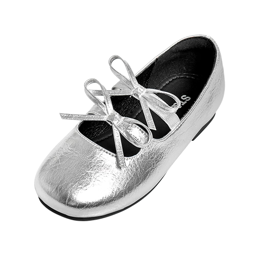 St&Sat Girls' Princess Shoes, Elegant Flats for Girls, Mary Jane Leather Shoes, Silver, Size 29