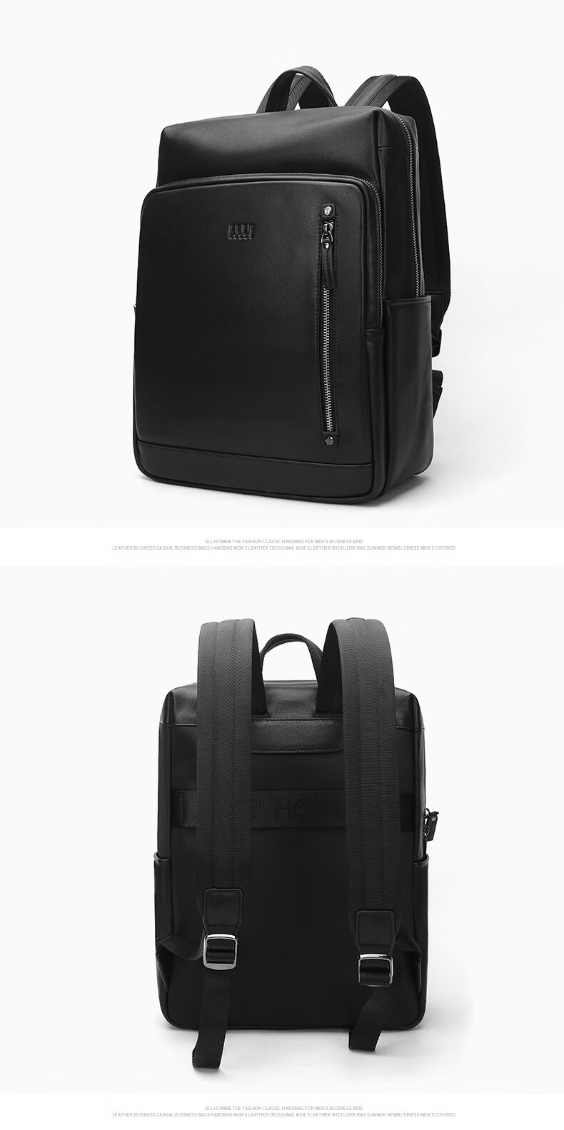 ELLE HOMME Men's Backpack, Trendy Fashion Top-Grain Leather Backpack, Casual Outdoor School Bag, 06661 Black, Gift for May 20th 3