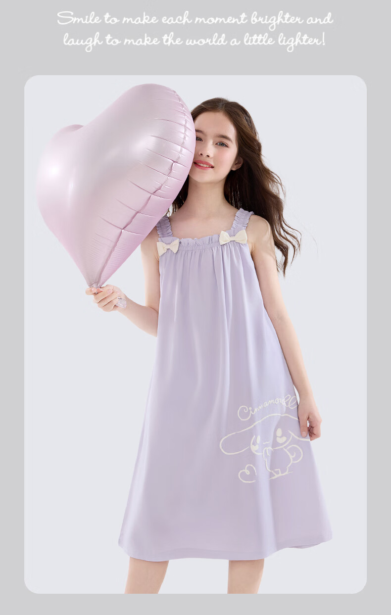 Hello Kitty Girls' Nightgown, Summer Children's Spaghetti Strap Sleepwear, Stylish Princess Dress, for Older Children, Home Wear, G083, Misty Blue, Size 170 11