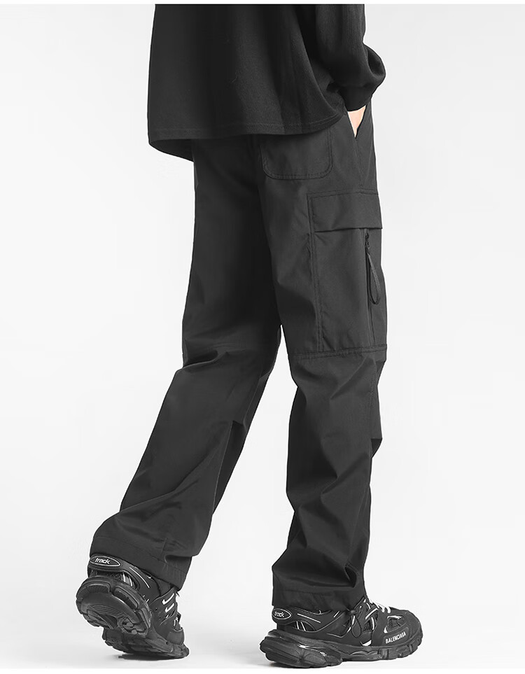 JEEP Casual Pants for Men, Spring And Autumn Loose Straight-Leg Tactical Cargo Trousers, Long Pants, Black, Size L 8