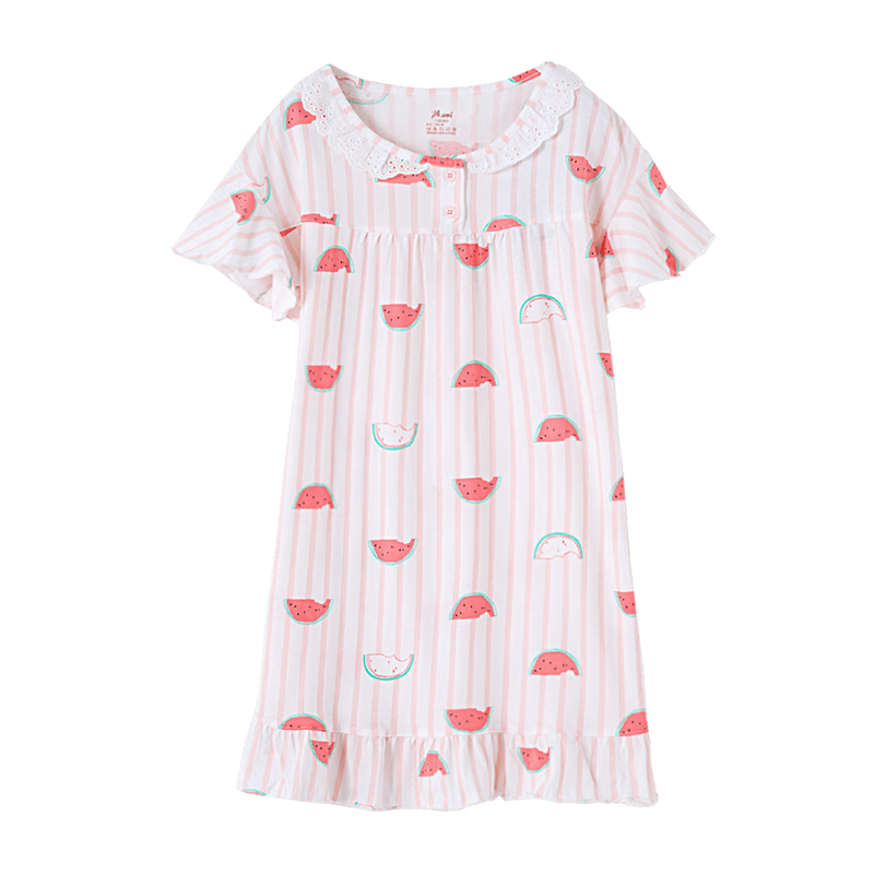 Dingguagua Girls' Short-Sleeve Cotton Nightgown, Children's Summer Thin Sleepwear, for Older Girls And Toddlers, Pink, Size 160