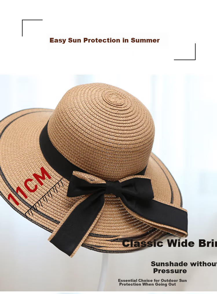 GLO-STORY Women's Sun Hat, Straw Hat for Outdoor Travel, UV Protection, Wide Brim Beach Hat with Bow, WMZ824169 3