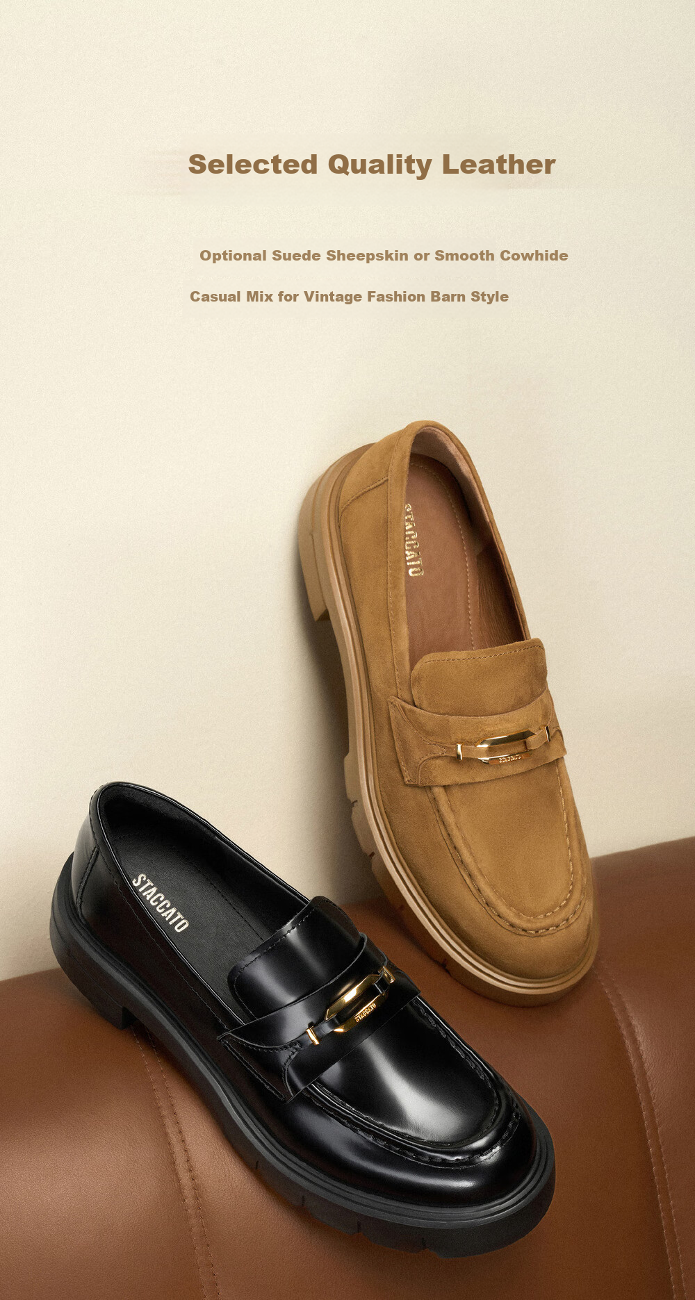 STACCATO Yang Mi's Same Style Yaojin Jazz Loafers Women's Leather Shoes EGB28CA5, Cool Black, Size 38 4