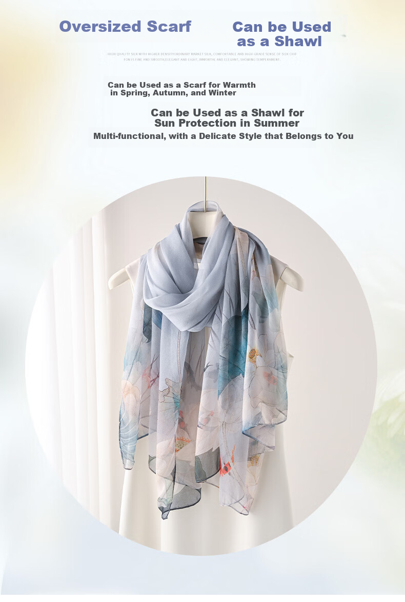 Hangsilu Silk Scarf for Women, Mulberry Silk Lightweight Chiffon Shawl, High-End Birthday Gift, Mid-Autumn Festival Present for Girls, Mothers And Elders 2