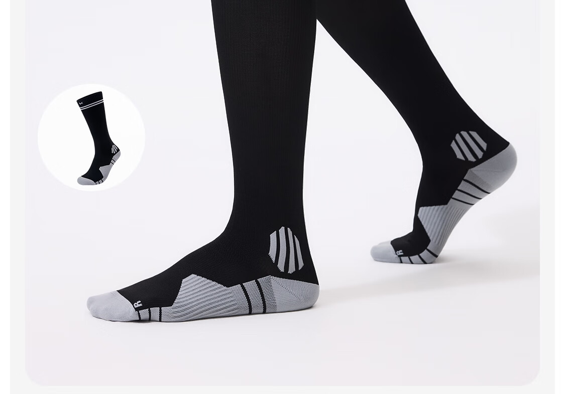 Keep Men's Long Compression Sports Socks Professional Marathon Football Running Calf Socks 2 Pairs Black Size M 14