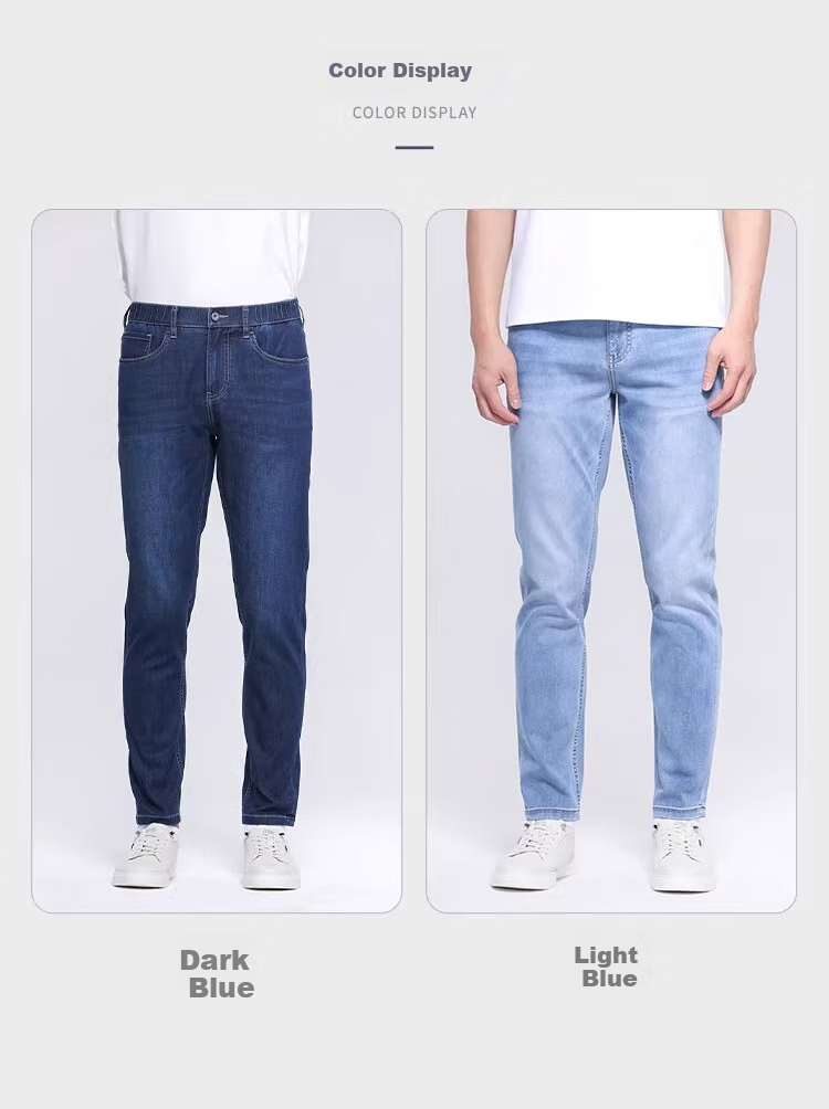 Xiahushijia [Feitian Niu Zai Summer] Coolmax Ice Elastic Cotton Jeans for Men, Straight-Leg Ankle-Length Pants - Light Blue, Size 30 11