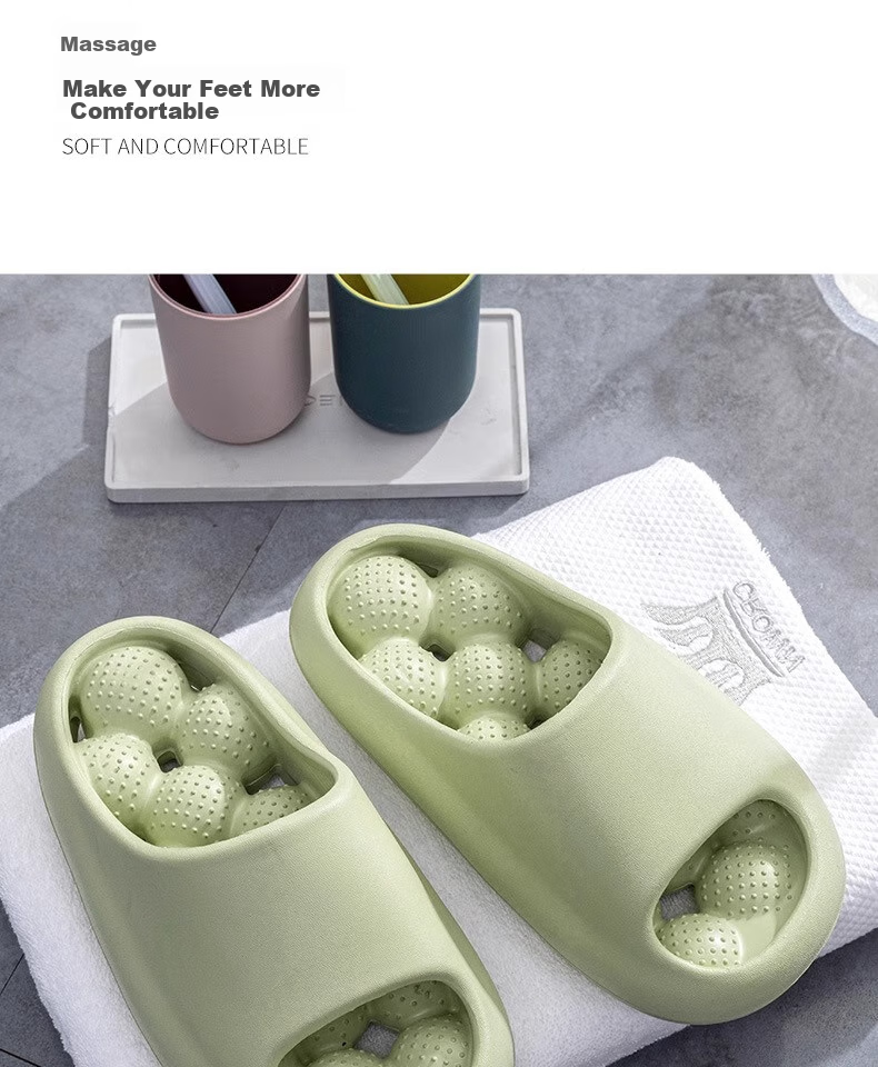GUOLUOFEI Bathroom Leak-Proof Slippers, Summer Indoor Shower Non-Slip Squishy Hollow Massage Slippers, Green, Size 35-36 11