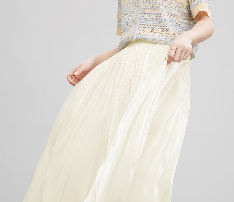 Shangdu Bila Light Luxury Draped A-Line Skirt for Women Summer High-End Slim Elegant Shimmer High Waist Mid-Length Skirt 15