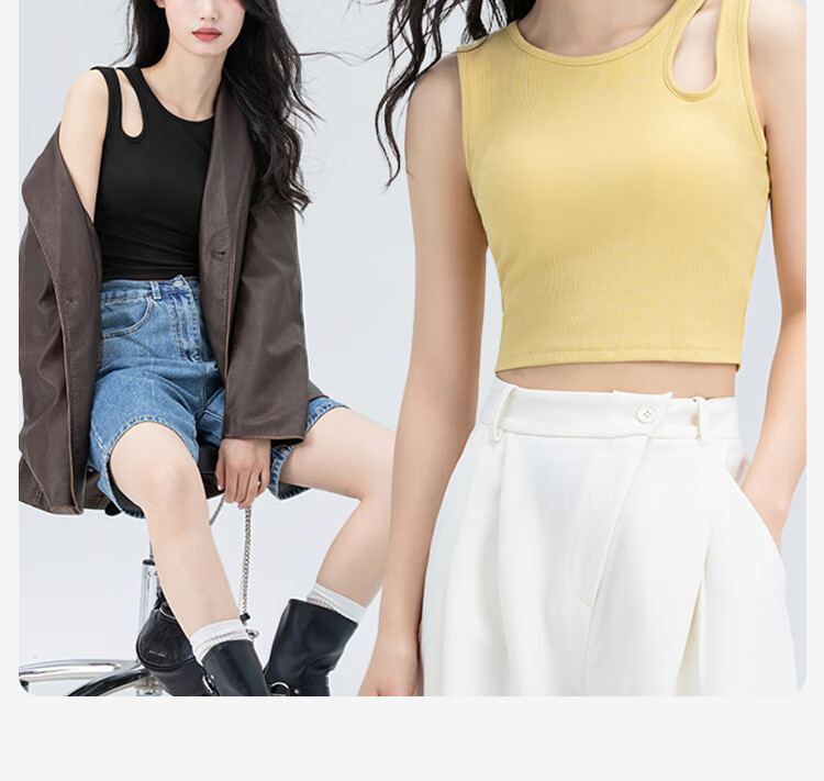 GUJIN Hollow-Out Camisole Tank Top for Women, Summer Short Style with Built-In Bra Pads, Inner Wear Undershirt, Black, L, 115-135 Ji 4