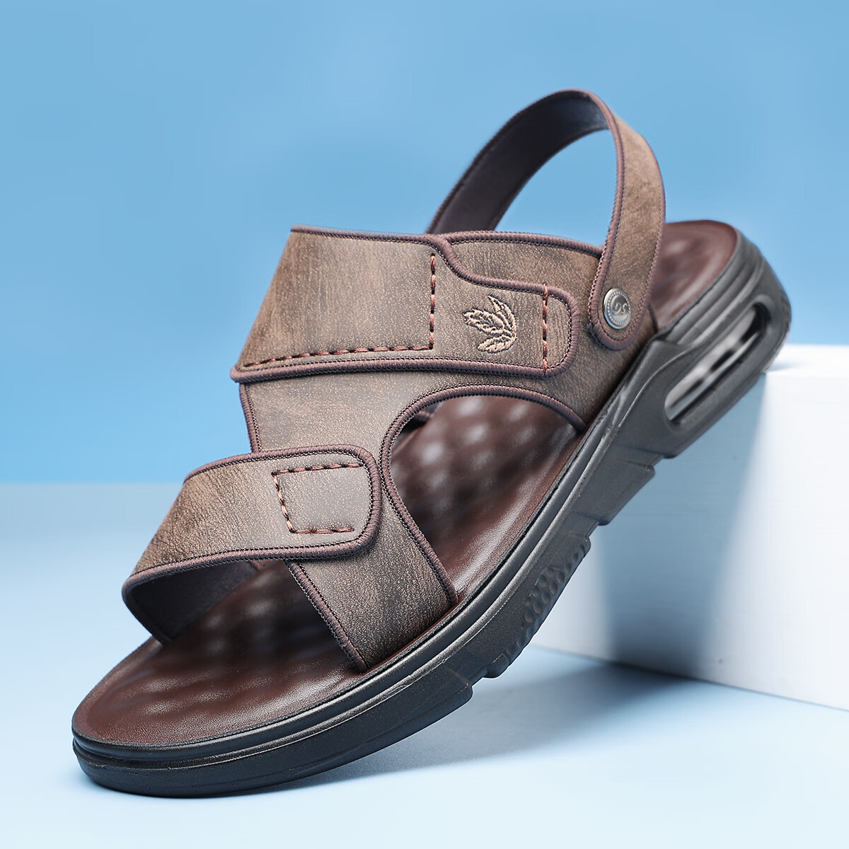 PLAYBOY Men's Outdoor Lightweight Breathable Trendy Comfortable Fashion Air Cushion Sandals Gray Brown Size 42